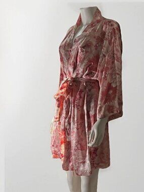 Vintage August Silk Intimates 100% Silk Kimono Robe & Night Gown Slip Set Medium